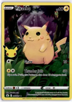 Pikachu Card 5/25 Celebrations Holo Pokemon TCG NM - LP - Image 1