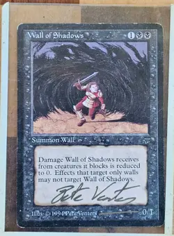 Vintage MTG Magic The Gathering Card Wall Of Shadows Signed Pete Venters 1994 - Image 1