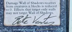 Vintage MTG Magic The Gathering Card Wall Of Shadows Signed Pete Venters 1994 - Image 2
