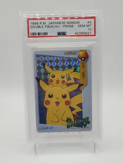 Double Pikachu Pokemon 1998 Prism Carddass Vending Japanese #3 PSA 10 - Image 1