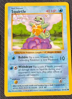 SQUIRTLE 63/102 COMMON BASE SET POKEMON SHADOWLESS MP - Image 1