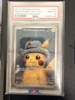 2023 Pokemon Scarlet & Violet Van Gogh Pikachu Promo Hat Grey Felt, PSA 10 - Image 1