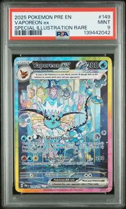 2025 POKEMON PRE EN-PRISMATIC EVOLUTIONS #149 VAPOREON EX PSA 9 - Image 1