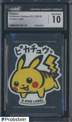 2019 Pokemon Stickers Pt. 1 B Side Label Pikachu CGC 10 GEM MINT - Image 1