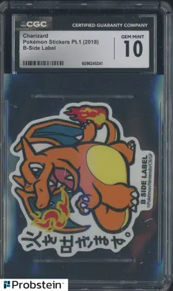 2018 Pokemon Stickers Pt. 1 B Side Label Charizard CGC 10 GEM MINT - Image 1