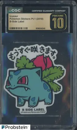 2018 Pokemon Stickers Pt. 1 B Side Label Ivysaur CGC 10 PRISTINE - Image 1