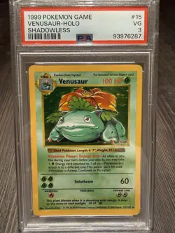1999 Pokemon TCG Venusaur Holo Rare Shadowless Card 15/102 Base Set PSA 3 - Image 1
