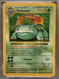 1999 Pokemon TCG Venusaur Holo Rare Shadowless Card 15/102 Base Set PSA 3 - Image 2