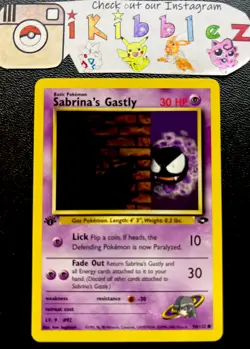 Sabrina's Gastly 96/132 NM 1st Edition Gym Challenge Pokemon Card. Ships Fast! - Image 1