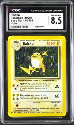 CGC 8.5 Raichu 1999 Base 14/102 Holo Pokemon Card NM/MINT psa - Image 1