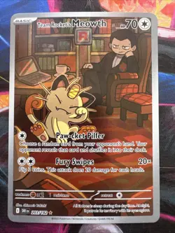 Pokemon TCG Team Rocket's Meowth 203/182 Destined Rivals Illustration Rare - Image 1