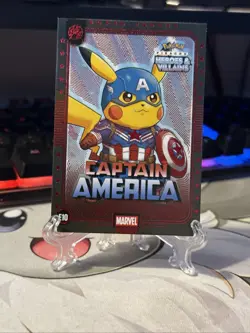 Captain America (Pikachu) #E10 Red Holo - Heros & Villains Flash Edition Pokemon - Image 1