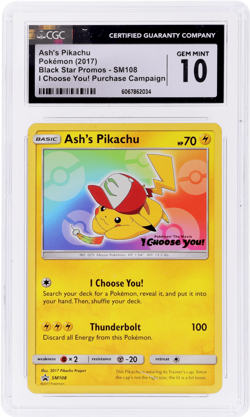 2016 Pokemon SM Black Star Promo Ash's Pikachu I Choose You! #SM108 CGC 10 - Image 1