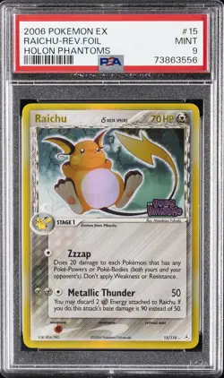 2006 POKEMON EX HOLON PHANTOMS #15 RAICHU-REVERSE FOIL PSA 9 - Image 1