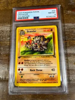Pokemon 1999 Fossil GRAVELER 1st Edition #37 PSA 8 RARE - Image 1