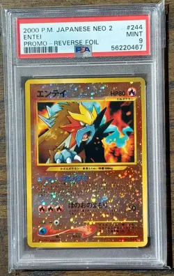 2000 Pokemon Japanese Neo 2 Promo Entei Reverse Foil #244 (PSA 9) Mint! - Image 1