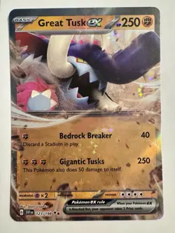 Pokemon Great Tusk ex 123/198 Base Set Scarlet & Violet Double Rare - Image 1