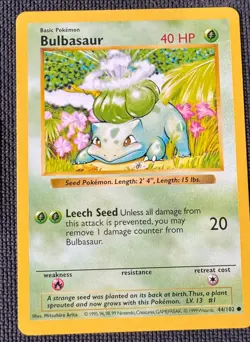 BULBASAUR 44/102 COMMON BASE SET POKEMON SHADOWLESS MP - Image 1