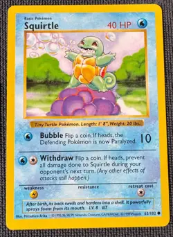 SQUIRTLE 63/102 COMMON BASE SET POKEMON SHADOWLESS MP - Image 1