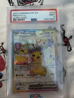 Pokemon TCG Pikachu EX Surging Sparks Grade 9 PSA Mint #219 With Bonus Card - Image 1