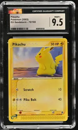 CGC 9.5 MINT+ Pikachu 2003 EX Sandstorm 72/100 Pokemon Card - Image 1