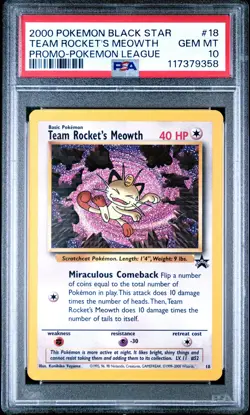 2000 Pokemon Promo Black Star Team Rocket's Meowth Pokemon League PSA 10 #18 - Image 1
