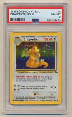 PSA 8 Pokemon Fossil Unlimited Holo Rare Dragonite 4/62 NM/MINT Condition!! - Image 1