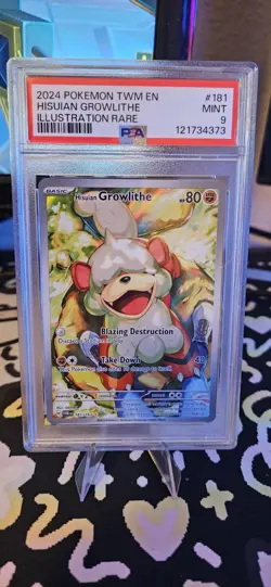 2024 POKEMON TWM EN-TWILIGHT MASQUERADE #181 HISUIAN GROWLITHE PSA 9 - Image 1