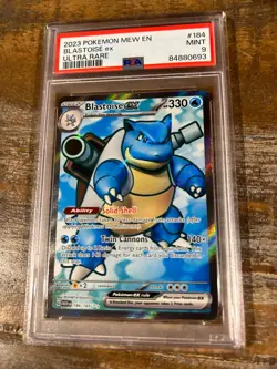 POKEMON 2023 151 Mew En BLASTOISE EX Ultra Rare #184 PSA 9 Mint Full Art - Image 1