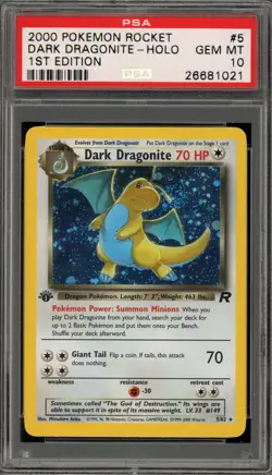 Pokemon Dark Dragonite Team Rocket 1st Edition Holo Rare #5 PSA 10 Gem Mint - Image 1