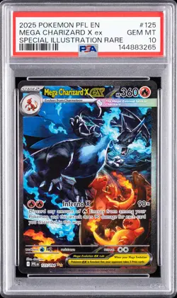 2025 POKEMON PFL EN-PHANTASMAL FLAMES #125 MEGA CHARIZARD X EX PSA 10 - Image 1