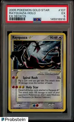 2005 Pokemon Gold Star Ex Deoxys #107 Rayquaza Holo PSA 5 EX EU Print Swirl - Image 1