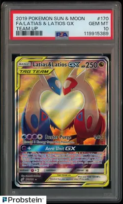2019 Pokemon Sun & Moon Team Up #170 FA Latias & Latios Gx PSA 10 w/Guard Case - Image 4