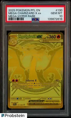 2025 Pokemon PFL En Mga Hyper Rare #130 Mega Charizard X Ex PSA 10 GEM MINT - Image 1