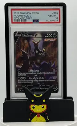 2021 Pokemon SWSH Evolving Skies #189 Full Art Umbreon V PSA 10 w/ Guard Stand - Image 1