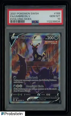 2021 Pokemon SWSH Evolving Skies #189 Full Art Umbreon V PSA 10 w/ Guard Stand - Image 3