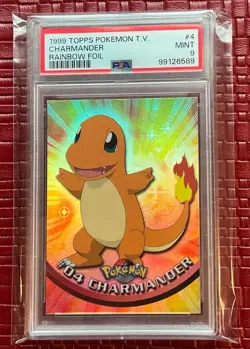 1999 TOPPS POKEMON TV #4 CHARMANDER RAINBOW FOIL (Blue Logo) PSA 9 POP 13 - Image 1