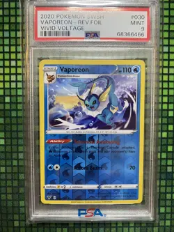 PSA 9 GEM MINT Pokemon TCG Vaporeon Vivid Voltage 030/185 Reverse Holo Rare - Image 2