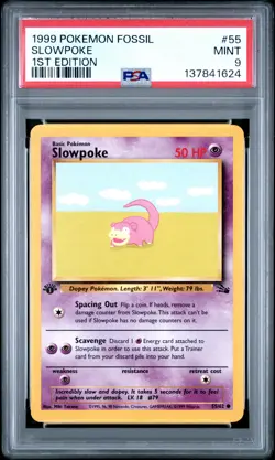 1999 POKEMON FOSSIL 1ST ED #55 SLOWPOKE PSA 9 - Image 1