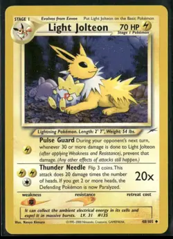 2000 Pokemon Neo Destiny Uncommon Light Jolteon 48/105 - Image 1