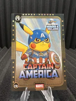 Captain America (Pikachu) #E10 Gold Holo Heros & Villains Flash Edition Pokemon - Image 1