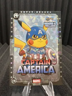Captain America (Pikachu)#E10 Silver Holo Heros & Villains Flash Edition Pokemon - Image 1