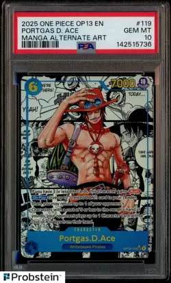 2025 One Piece OP13 EN Manga Alternate Art #119 Portgas D. Ace PSA 10 GEM MINT - Image 1