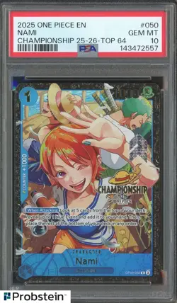 2025 One Piece EN Championship Top 64 #050 Nami PSA 10 GEM MINT - Image 1