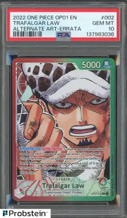 2022 One Piece OP01 EN Alternate Art Errata #002 Trafalgar Law PSA 10 GEM MINT - Image 1