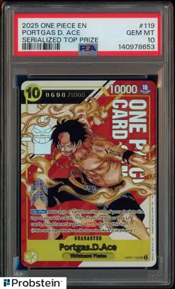 2025 One Piece EN Serialized Top Prize #OP07-119 Portgas D. Ace 0608/1000 PSA 10 - Image 1