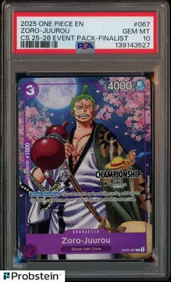 2025 One Piece EN CS 25-26 Finalist Textured Black Stamp Zoro Juurou PSA 10 - Image 1