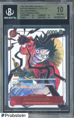2025 One Piece Promos ST01012 Monkey D Luffy 3rd Anniversary Winner Prize BGS 10 - Image 1