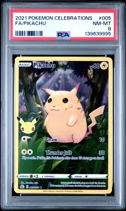 2021 POKEMON CELEBRATIONS #005 FULL ART/PIKACHU PSA 8 - Image 1
