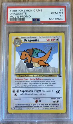 1999 Pokemon the First Movie Dragonite #5 WB Stamped Black Star Promo PSA 10 - Image 1